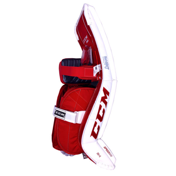 CCM Premier P2.9 Intermediate Goalie Pads in Black, Red and White on Back