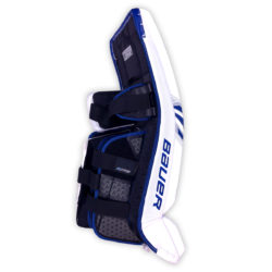 Bauer Supreme S29 Intermediate Goalie Leg Pads in Blue and White on side
