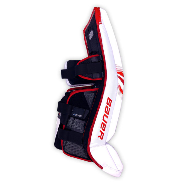 Bauer Supreme S29 Intermediate Goalie Leg Pads in Red and White on side