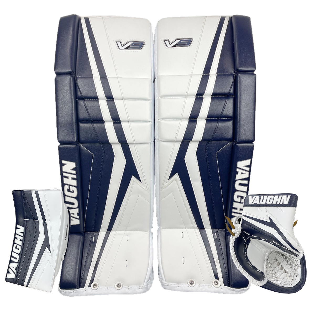 Vaughn Pro Custom - Used NCAA Pro Stock Goalie Pads (White/Blue