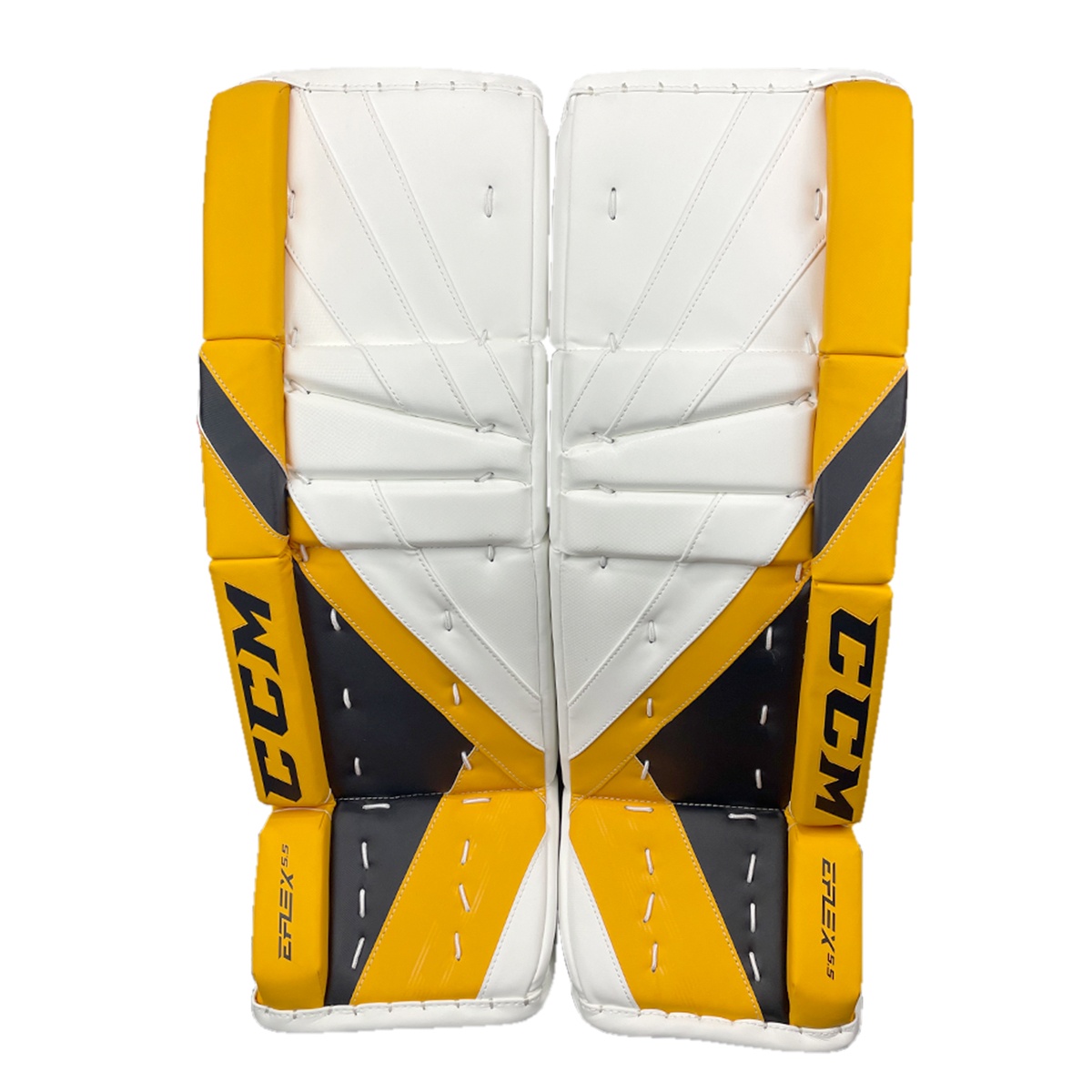 Goalies Plus - (Best Price) CCM Extreme Flex E5.5 Junior Goalie Leg Pads  [Double Break Special Edition]